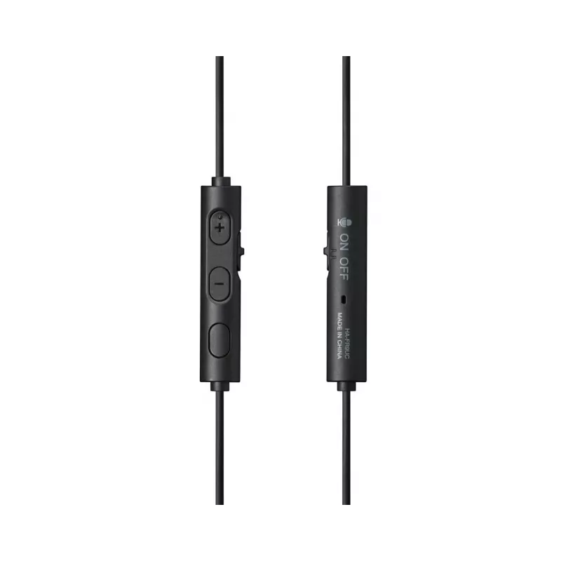 Vadu intraaurālā austiņu sistēma JVC HA-FR9UC ar USB-C, 9,2 mm draiveriem, 5–22000 Hz, rindas mikrofonu un vadību, 1,2 m kabeli, melnā krāsā