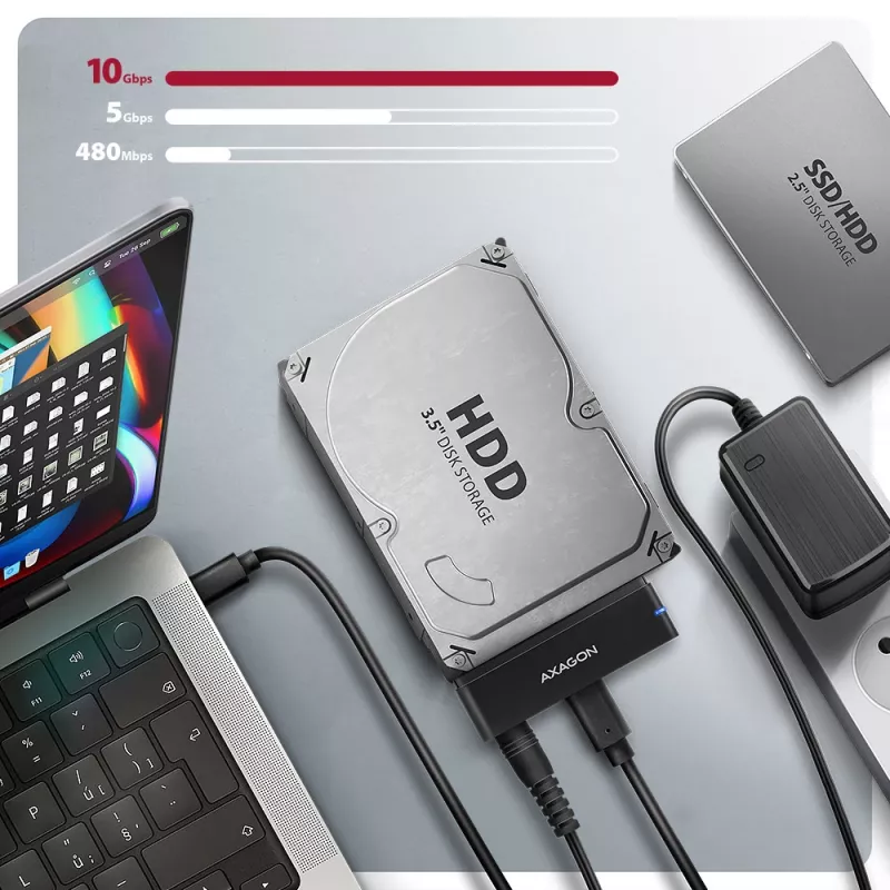 Axagon ADSA-FPX USB-C 10Gbps FAST PORT X adapteris 2,5 collu/3,5 collu SSD/HDD