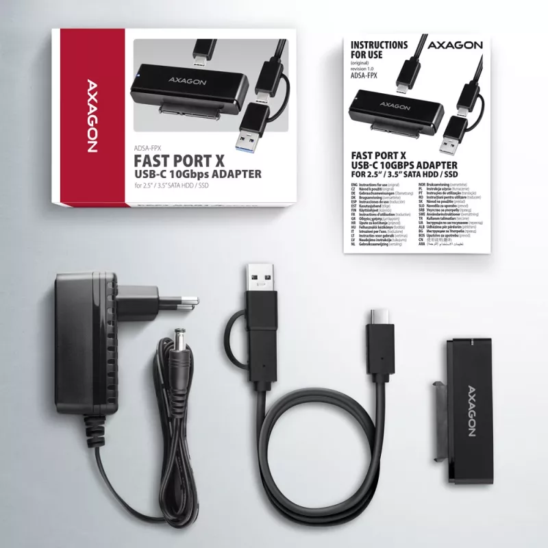 Axagon ADSA-FPX USB-C 10Gbps FAST PORT X adapteris 2,5 collu/3,5 collu SSD/HDD