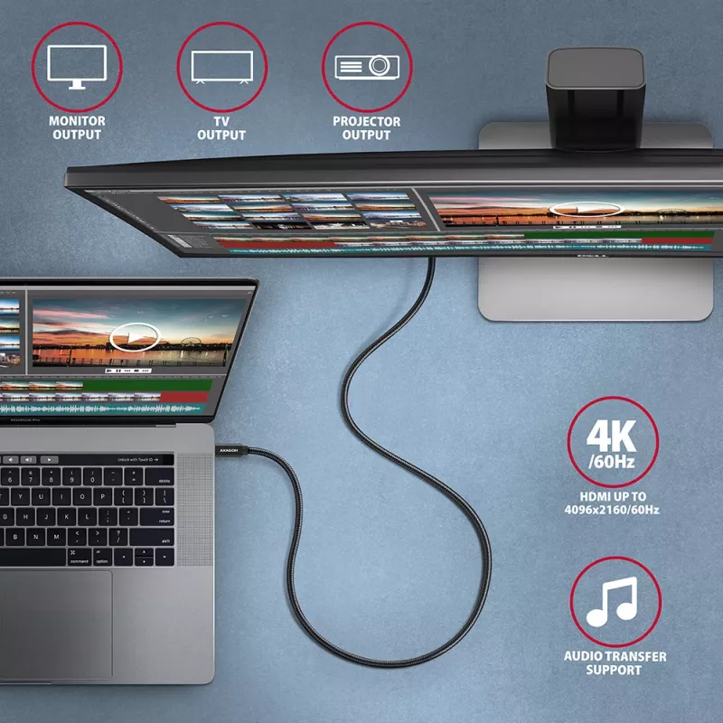 Axagon BUCM32-CM05AB SPEED+ USB-C <> USB 20Gbps/100W kabelis 0,5 m