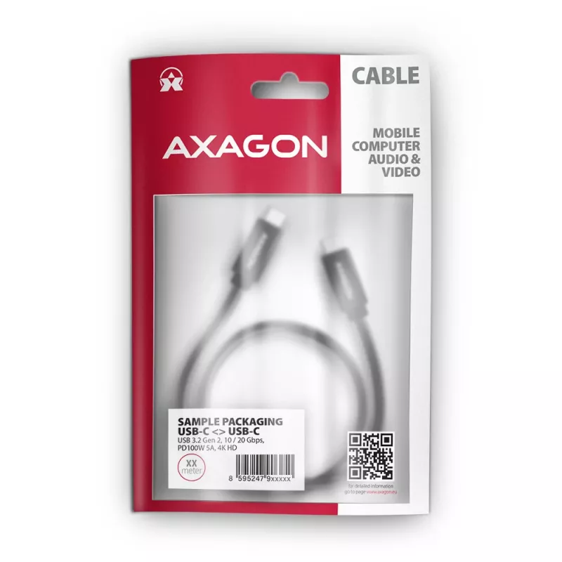 Axagon BUCM32-CM05AB SPEED+ USB-C <> USB 20Gbps/100W kabelis 0,5 m
