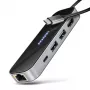 Axagon HMC-6GLN USB 5Gbps centrmezgls, 2x USB-A, USB-C, HDMI 4k/60Hz, RJ-45, PD 100W, USB-C kabelis