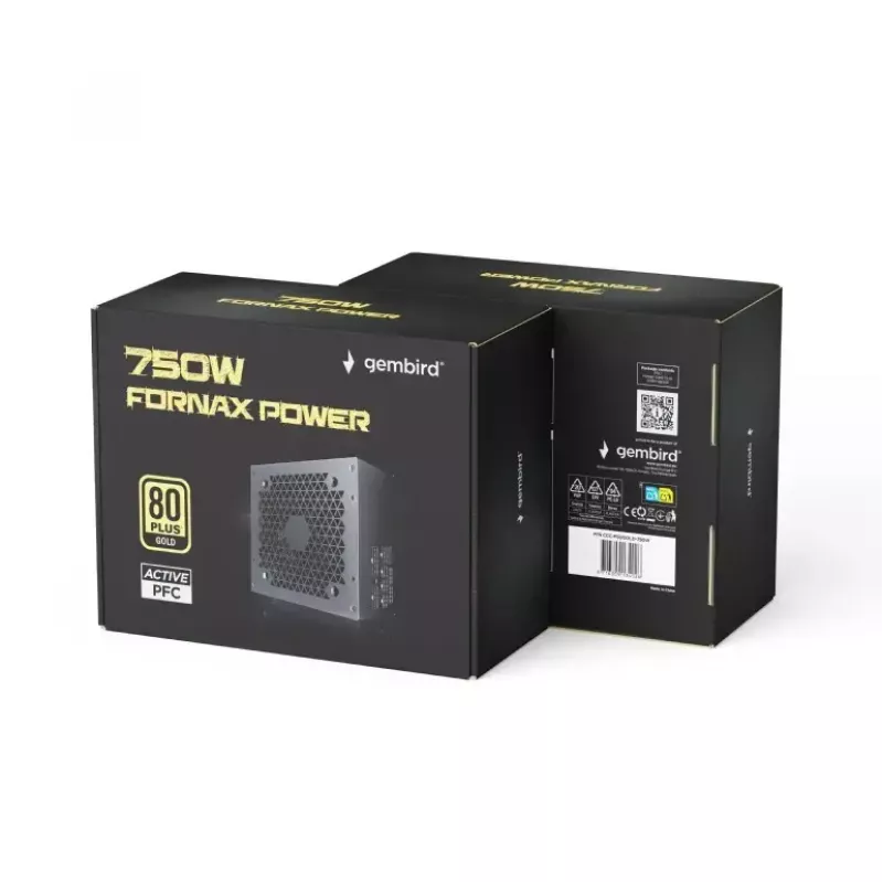 Barošanas bloks GEMBIRD Fornax Power 750W ATX 80 PLUS Gold modulārs 12 cm ventilators EPS 4+4pin PCIe 6+2pin SATA savienotāji