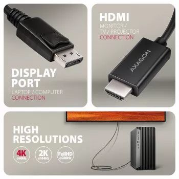 Axagon RVD-HI20C2 DisplayPort -> HDMI 2.0b kabelis 1.8m, 4K/60Hz