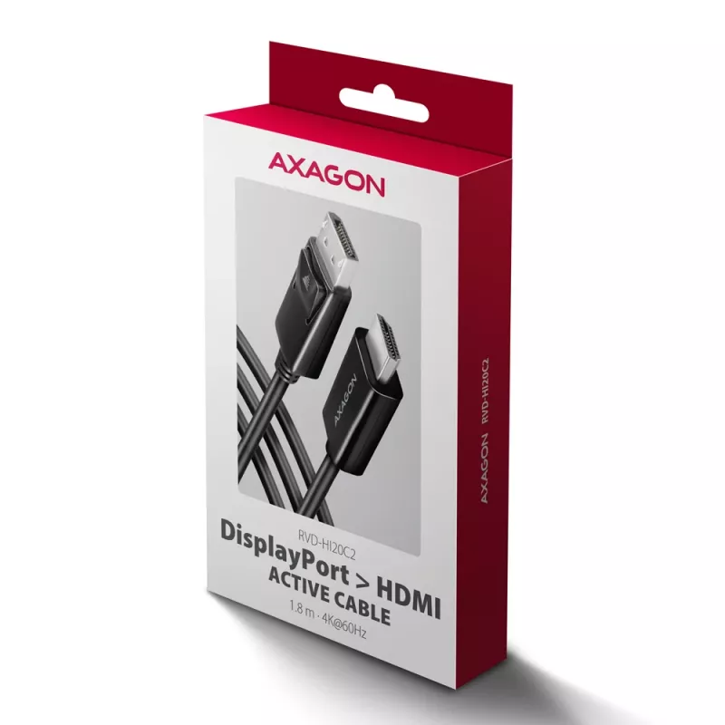 Axagon RVD-HI20C2 DisplayPort -> HDMI 2.0b kabelis 1.8m, 4K/60Hz