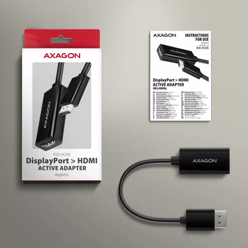 Axagon RVD-HI20N DisplayPort -> HDMI 2.0b adapteris, 4K/60Hz