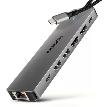 Axagon HMC-7HX2 USB 5Gbps centrālmezgls, 2x USB-A, USB-C, 2x HDMI 4k/60Hz, RJ-45, PD 100W
