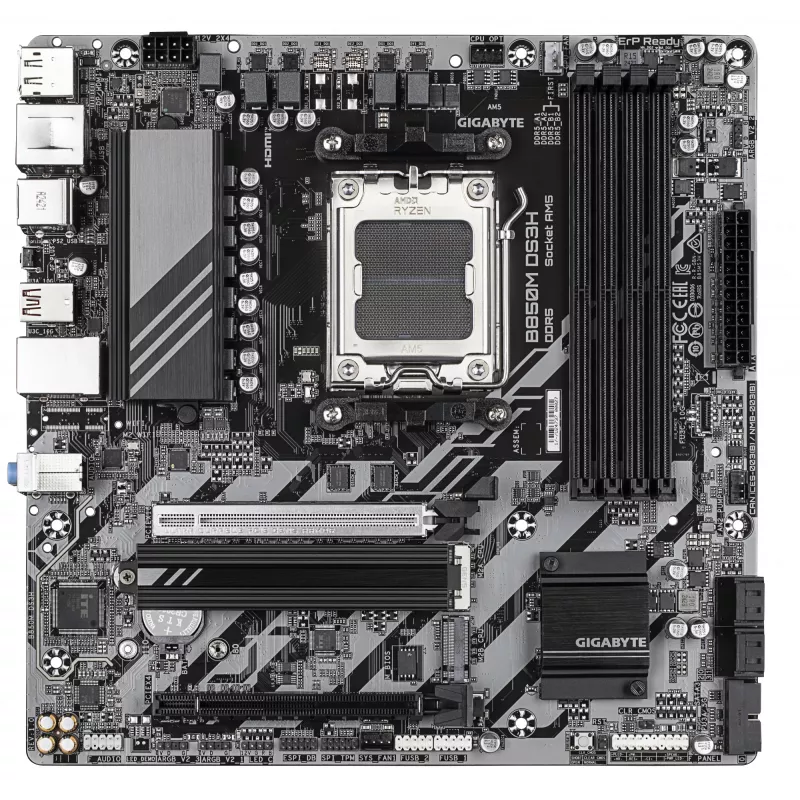 GIGABYTE B850M DS3H mātesplate - AMD Ryzen 9000 sērijas CPU, 16+2+2 fāžu digitālais VRM, līdz 8200MHz DDR5 (OC), 1xPCIe 5.0 + 1xPCIe 4.0 M.2, 2.5 LAN, USB 3.2 Gen 2