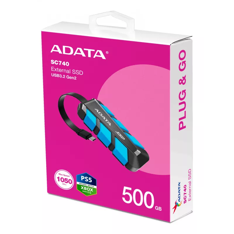 ADATA SC740 500 GB USB Type-C 3.2 Gen 2 (3.1 Gen 2) Melns, Blue