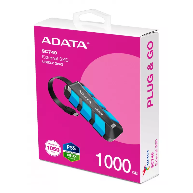 ADATA SC740 1 TB USB Type-C 3.2 Gen 2 (3.1 Gen 2) Melns, Blue