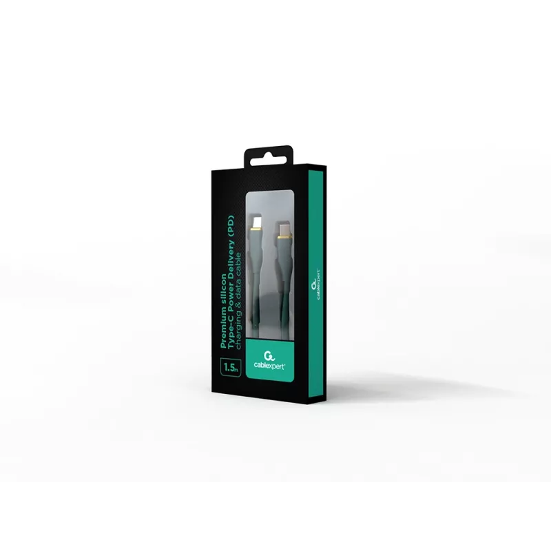 GEMBIRD USB Type-C Power Delivery (PD) 60W uzlādes un datu silikona kabelis, 1,5 m, pusnakts zaļš