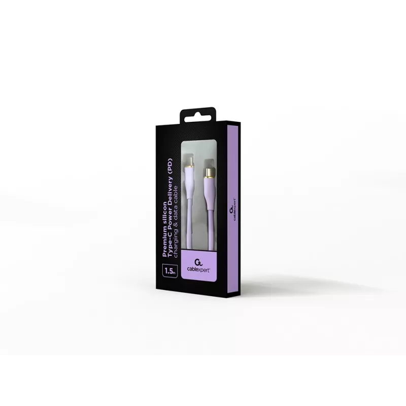 GEMBIRD USB Type-C strāvas padeves (PD) 60 W uzlādes un datu silikona kabelis, 1,5 m violets