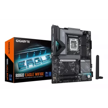 Mātesplate GIGABYTE B860 EAGLE WIFI6E - Intel Core Ultra sērijas CPU, 12+1+2+1 fāžu VRM, līdz 9066MHz DDR5, 1xPCIe 5.0 + 2xPCIe 4.0 M.2, 2.5GbE LAN, WIFI 6E, USB 3.2 Gen 2x2