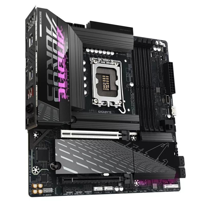 Mātesplate GIGABYTE B860M AORUS ELITE WIFI6E — Intel Core Ultra sērijas CPU, 12+1+2+1 fāžu VRM, līdz 9200MHz DDR5, 1xPCIe 5.0 + 2xPCIe 4.0 M.2, 2.5GbE LAN, WIFI 6E, Thunderbolt
