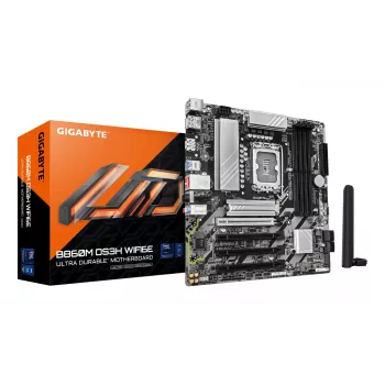 GIGABYTE B860M DS3H WIFI6E mātesplate - Intel Core Ultra sērijas CPU, 5+1+2+1 fāžu VRM, līdz 9066MHz DDR5, 1xPCIe 5.0 + 1xPCIe 4.0 M.2, 2.5GbE LAN, WIFI 6E, USB 3.2 Gen 2