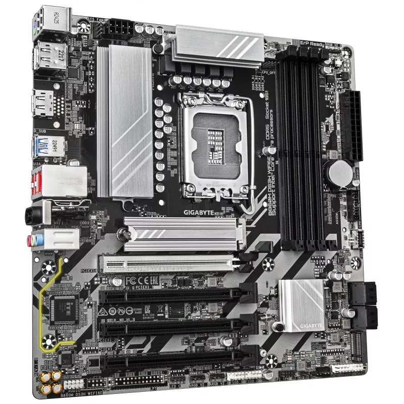 GIGABYTE B860M DS3H WIFI6E mātesplate - Intel Core Ultra sērijas CPU, 5+1+2+1 fāžu VRM, līdz 9066MHz DDR5, 1xPCIe 5.0 + 1xPCIe 4.0 M.2, 2.5GbE LAN, WIFI 6E, USB 3.2 Gen 2
