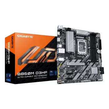 Mātesplate GIGABYTE B860M D3HP — Intel Core Ultra sērijas CPU, 4+1+2+1 fāžu VRM, līdz 9066 MHz DDR5, 2xPCIe 4.0 M.2, GbE LAN, USB 3.2 Gen 1
