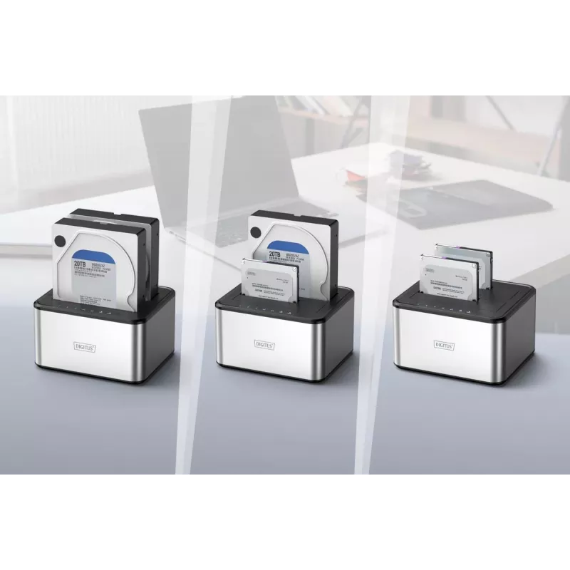DIGITUS SATA dokstacija USB 3.0 – 2 pieslēgvietas 2,5 collu/3,5 collu SSD/HDD klonēšanas funkcija