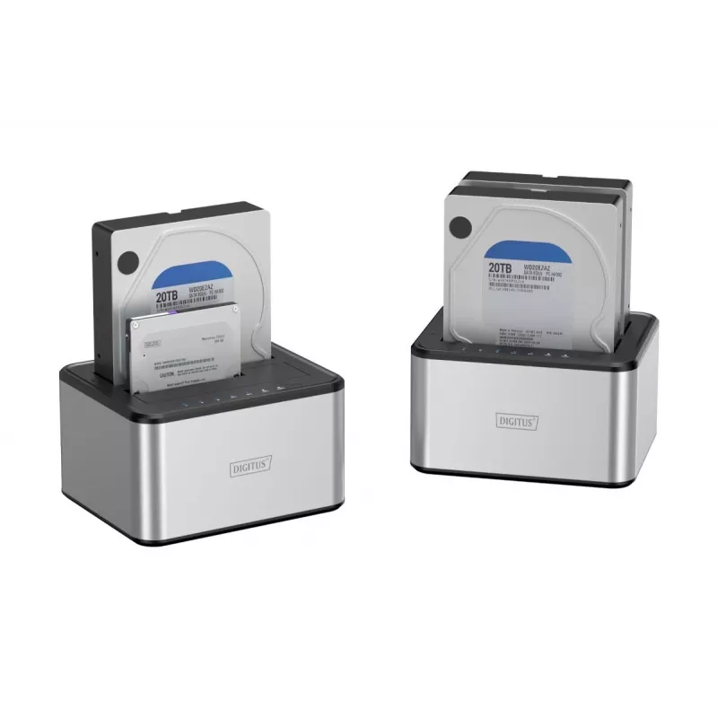 DIGITUS SATA dokstacija USB 3.0 – 2 pieslēgvietas 2,5 collu/3,5 collu SSD/HDD klonēšanas funkcija