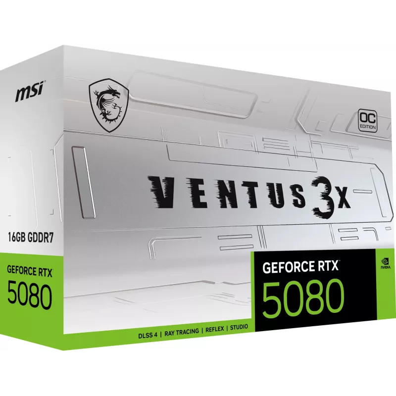 Grafikas karte MSI GeForce RTX 5080 16GB GDDR7, PCIe 5.0, 256 bitu, 303 mm, 360W, 3xDP 1xHDMI, Balta