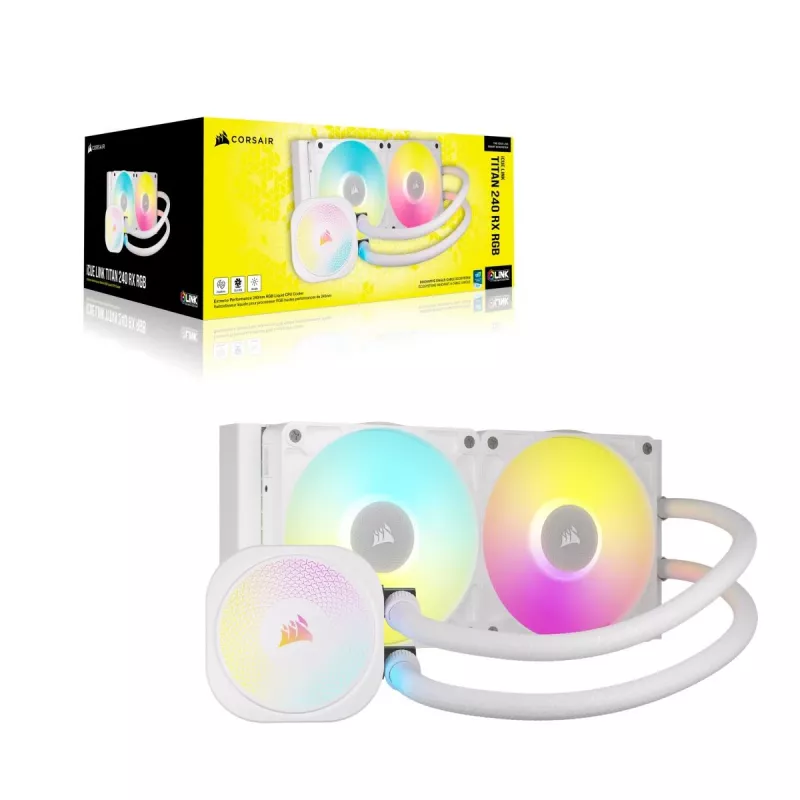 CORSAIR CPU dzesētājs - Icue Link Titan 240 Rx RGB Aio šķidruma dzesētājs - balts
