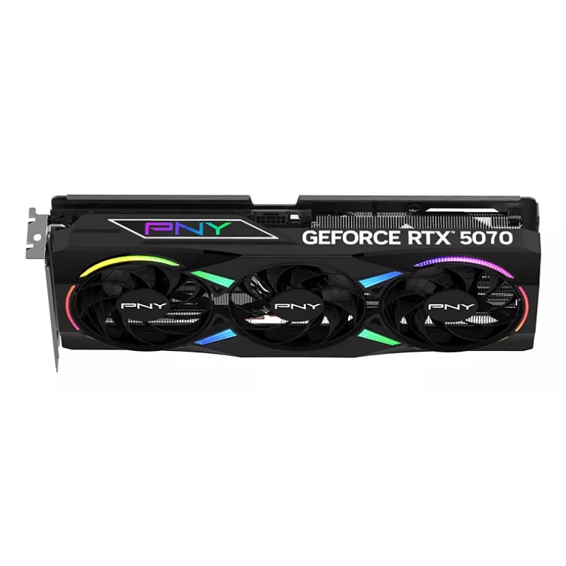 PNY GeForce RTX 5070 12 GB ARGB pārspīlēta trīs ventilatoru - 12 GB GDDR7 - DisplayPort 2.1b / HDMI 2.1b