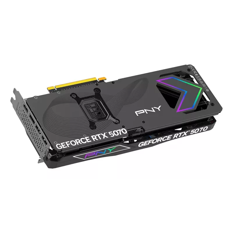 PNY GeForce RTX 5070 12 GB ARGB pārspīlēta trīs ventilatoru - 12 GB GDDR7 - DisplayPort 2.1b / HDMI 2.1b