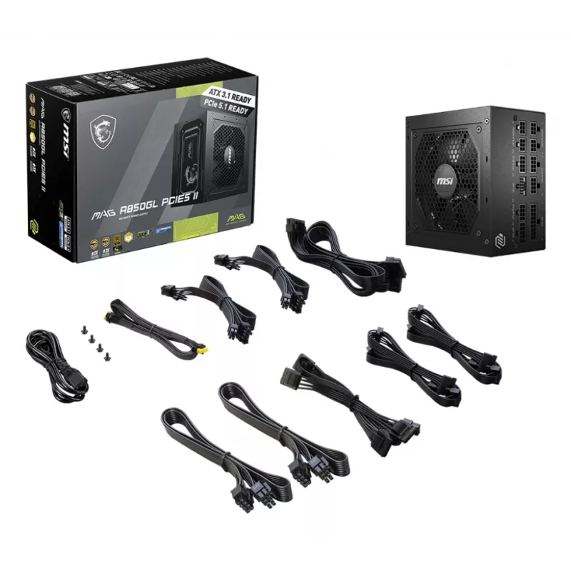MSI MAG A850GL PCIE5 II barošanas bloks 850 W 20+4 kontaktu ATX ATX Melns