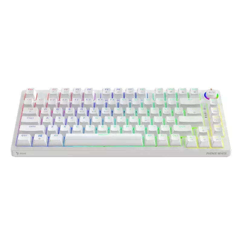 Spēļu tastatūra Savio Phenix balta GAT dzeltena USB Bluetooth QWERTY