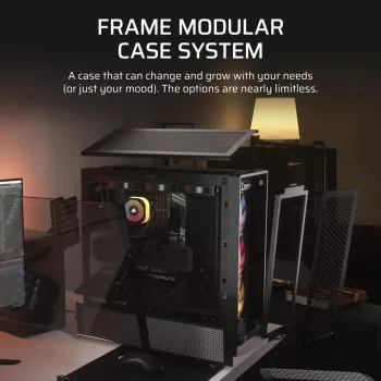PC korpuss CORSAIR FRAME 4000D RS ARGB Midi Tower Melns — ATX/Micro-ATX/Mini-ITX, rūdīts stikls, ARGB ventilatori, GPU līdz 370 mm