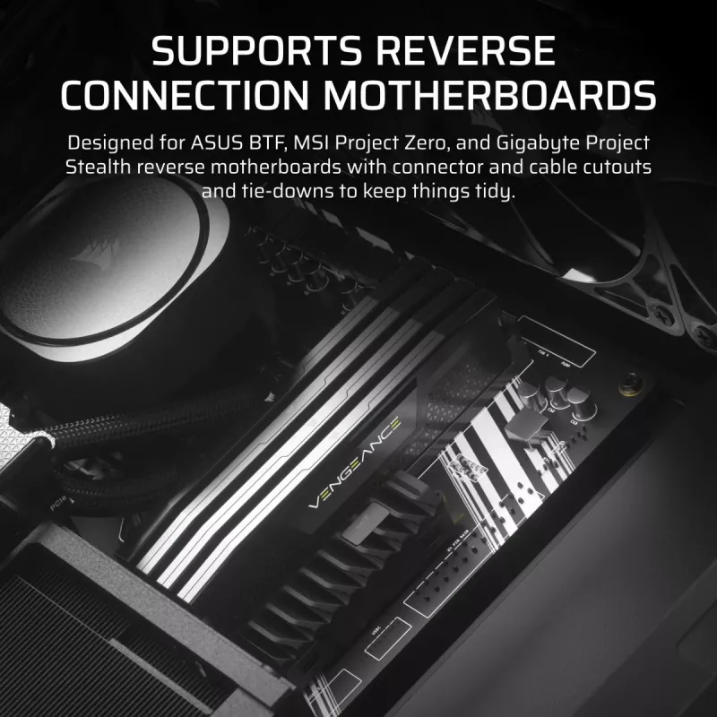 PC korpuss CORSAIR FRAME 4000D RS ARGB Midi Tower Melns — ATX/Micro-ATX/Mini-ITX, rūdīts stikls, ARGB ventilatori, GPU līdz 370 mm