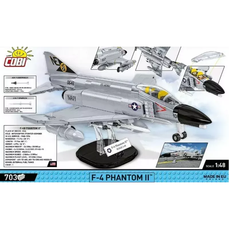 Cobi Blocks Bruņotie spēki F-4 Phantom II modelis 703 daļu konstrukcijas komplekts