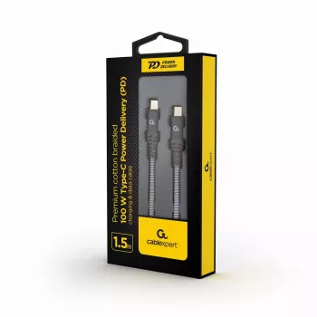 GEMBIRD Premium 100W Type-C Power Delivery (PD) uzlādes un datu kabelis, 1,5 m – pelēks