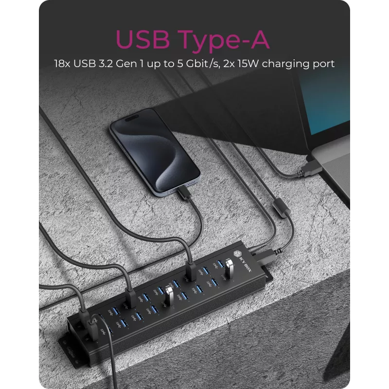 ICY BOX IB-HUB1720-U3 Melns