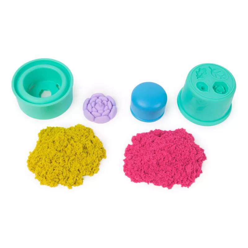 Kinetic Sand, SquishBlossom ziedošais zieds, Lieldienu groza pildījums, ietver 8oz neona dzeltenas un rozā formējamas spēļu smiltis, podiņu un formiņas, sensorās rotaļlietas bērniem