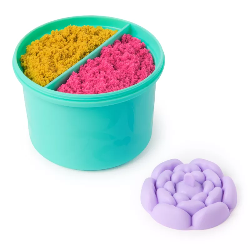 Kinetic Sand, SquishBlossom ziedošais zieds, Lieldienu groza pildījums, ietver 8oz neona dzeltenas un rozā formējamas spēļu smiltis, podiņu un formiņas, sensorās rotaļlietas bērniem