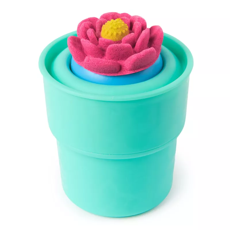 Kinetic Sand, SquishBlossom ziedošais zieds, Lieldienu groza pildījums, ietver 8oz neona dzeltenas un rozā formējamas spēļu smiltis, podiņu un formiņas, sensorās rotaļlietas bērniem