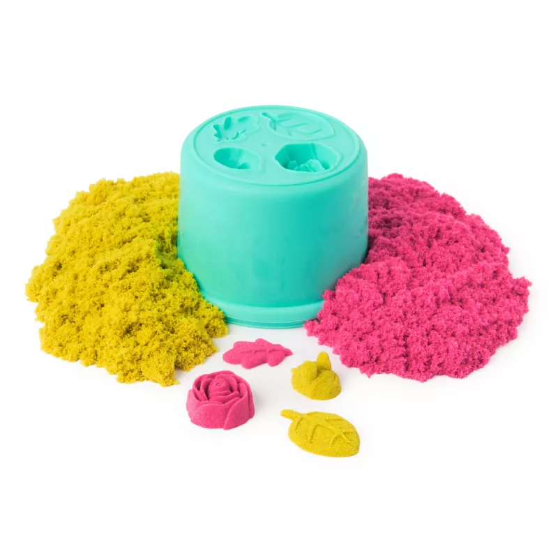 Kinetic Sand, SquishBlossom ziedošais zieds, Lieldienu groza pildījums, ietver 8oz neona dzeltenas un rozā formējamas spēļu smiltis, podiņu un formiņas, sensorās rotaļlietas bērniem