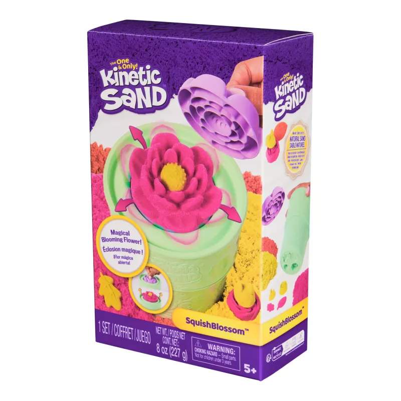 Kinetic Sand, SquishBlossom ziedošais zieds, Lieldienu groza pildījums, ietver 8oz neona dzeltenas un rozā formējamas spēļu smiltis, podiņu un formiņas, sensorās rotaļlietas bērniem