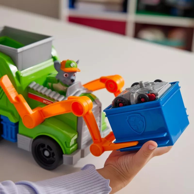 PAW Patrol: Crush N’ Roll pārstrādes auto ar Rokija figūru un transformējamu saspiestu atkritumu transportlīdzekli, rotaļlietas zēniem un meitenēm no 3 gadu vecuma