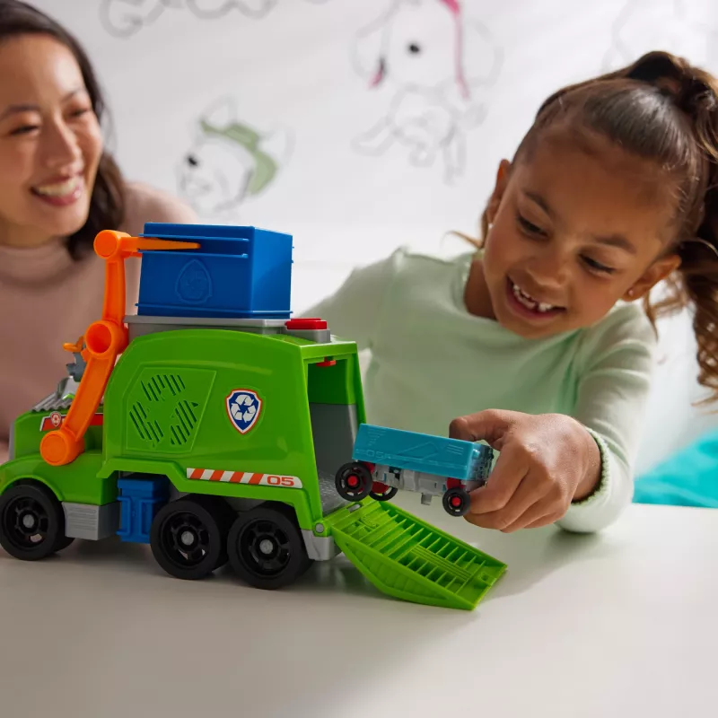 PAW Patrol: Crush N’ Roll pārstrādes auto ar Rokija figūru un transformējamu saspiestu atkritumu transportlīdzekli, rotaļlietas zēniem un meitenēm no 3 gadu vecuma