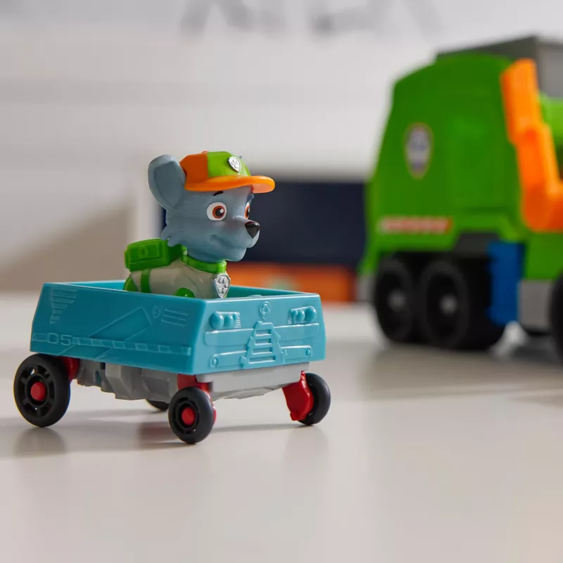 PAW Patrol: Crush N’ Roll pārstrādes auto ar Rokija figūru un transformējamu saspiestu atkritumu transportlīdzekli, rotaļlietas zēniem un meitenēm no 3 gadu vecuma