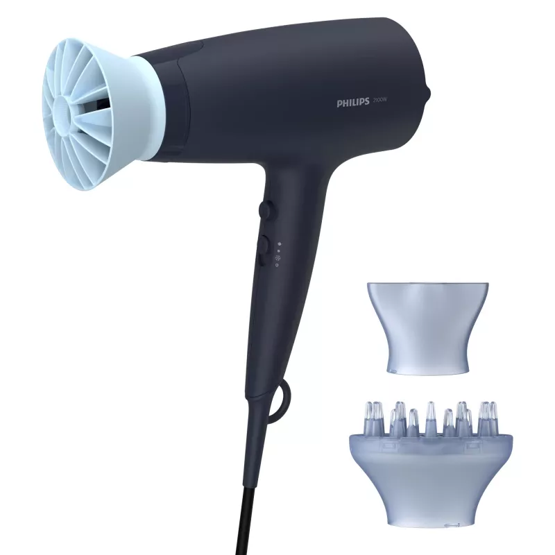 Philips 3000 sērijas 3000 BHD360/20 matu žāvētājs, līdzstrāva, tumši zils, pakarināšanas gredzens, 1,8 m, 2100 W, 220-240 V