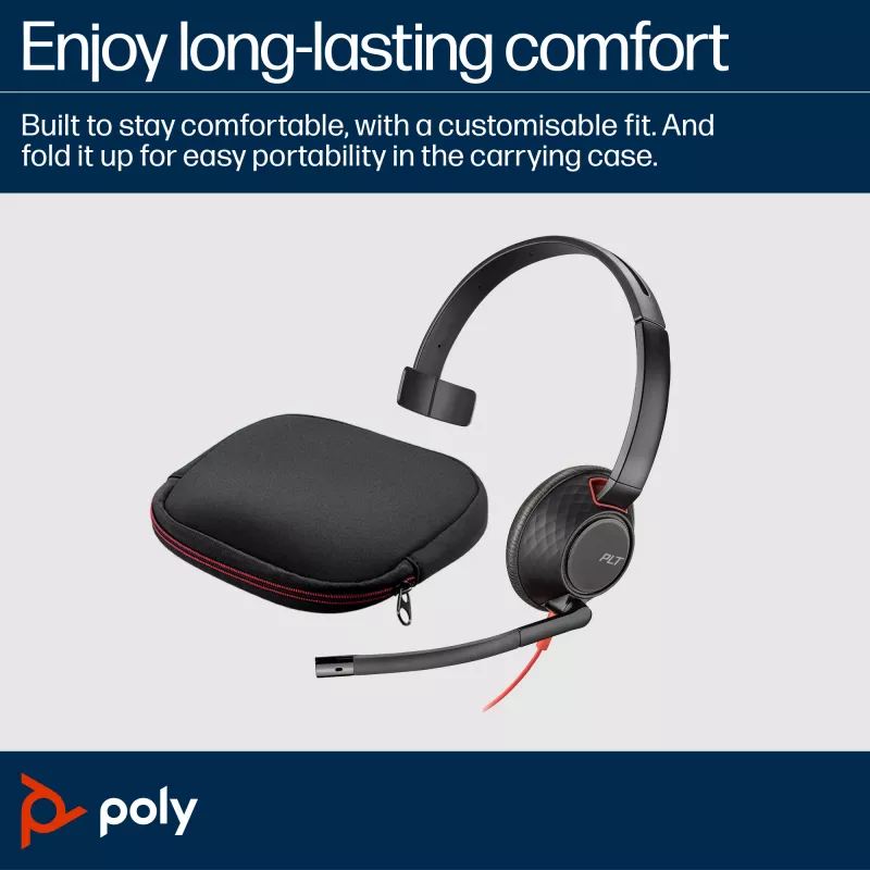 HP Poly Melnswire 5210 Monaural USB-C austiņas +3.5 mm spraudnis +USB-C/A adapteris