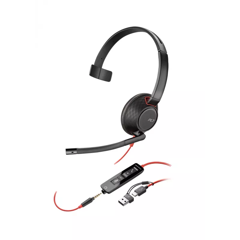 HP Poly Melnswire 5210 Monaural USB-C austiņas +3.5 mm spraudnis +USB-C/A adapteris