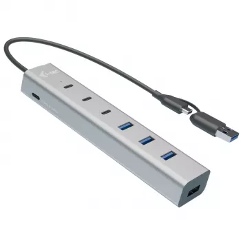 i-tec USB-C/USB-A lādēšanas metāla centrmezgls ar 7 portiem (3x USB-C, 4x USB-A)