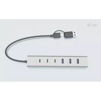 i-tec USB-C/USB-A lādēšanas metāla centrmezgls ar 7 portiem (3x USB-C, 4x USB-A)