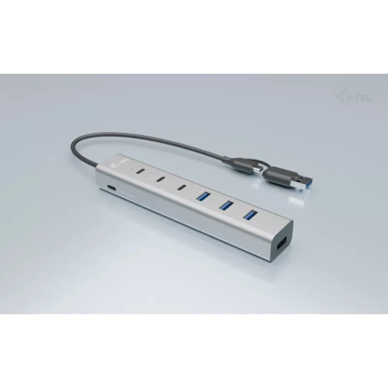 i-tec USB-C/USB-A lādēšanas metāla centrmezgls ar 7 portiem (3x USB-C, 4x USB-A)