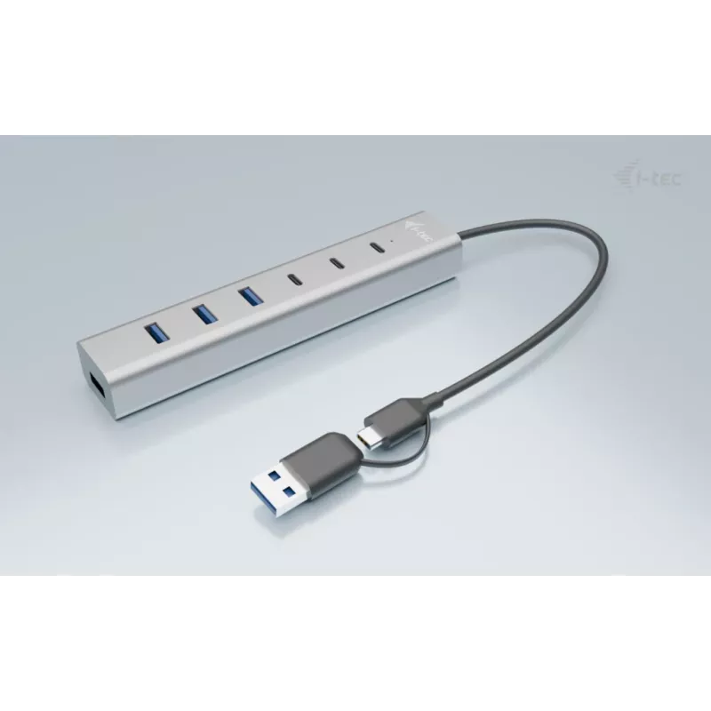 i-tec USB-C/USB-A lādēšanas metāla centrmezgls ar 7 portiem (3x USB-C, 4x USB-A)