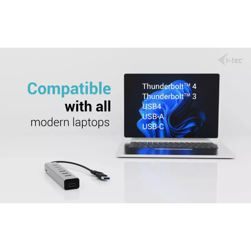 i-tec USB-C/USB-A lādēšanas metāla centrmezgls ar 7 portiem (3x USB-C, 4x USB-A)